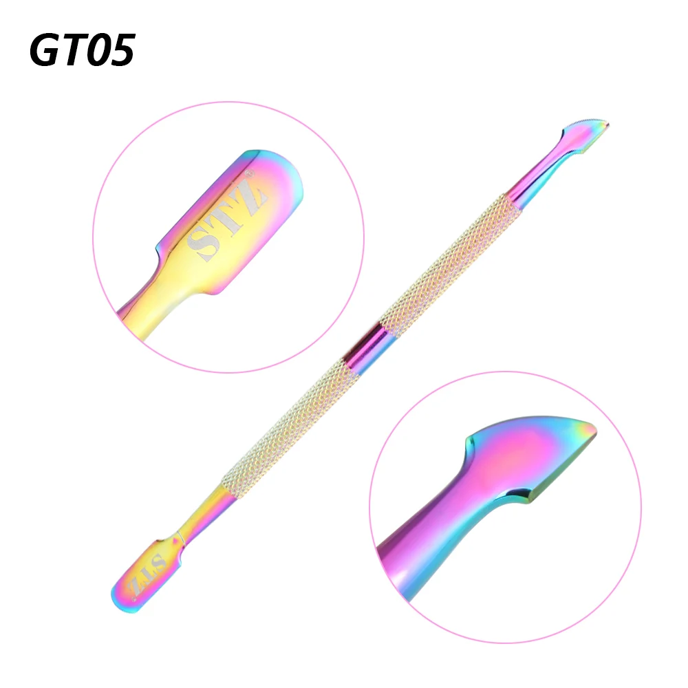 1PC Dual-ended Nail Cuticle Pusher Polish Gel Remover Rainbow Stainless Steel Manicure Nail Care Tools - Цвет: GT05