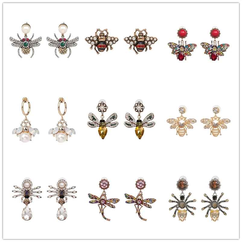 

New Small Cute Insect Stud Earrings Colorful Fashion Statement Animal Earrings for Women Charm Crystal Wedding Party Jewelry