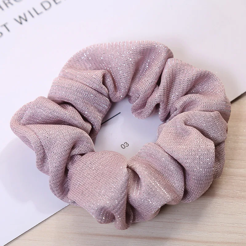 Shining Glitter Metalic Fabric Hair Scrunchies Women Accessories Tonytail Holder Elastic Ties |