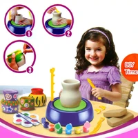 new children handicraft art toys funny hand made ceramic pottery wheel with diy clay kits pigment device for kids gift