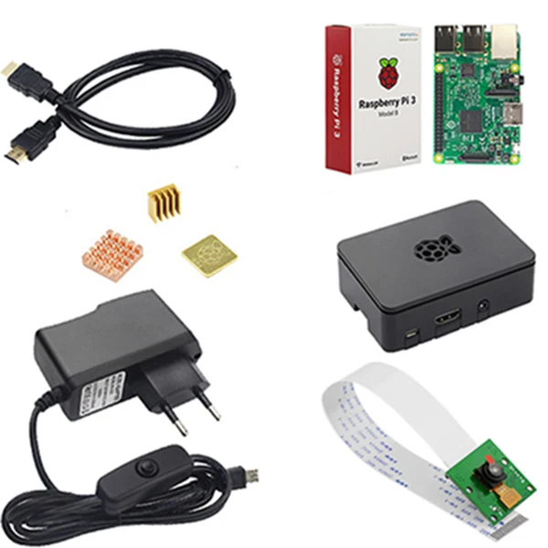 Raspberry Pi 3 Model B комплект 5V2. 5A блок питания с переключателем+ sd-карта 16G+ чехол ABS+ вентилятор охлаждения+ радиатор+ кабель HDMI+ камера 5 Мп