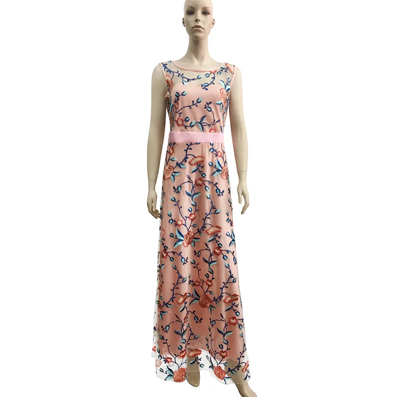 2018 для женщин Винтаж Vestido Longo цветочный вышивка платье Макси Розовый Фиолетовый