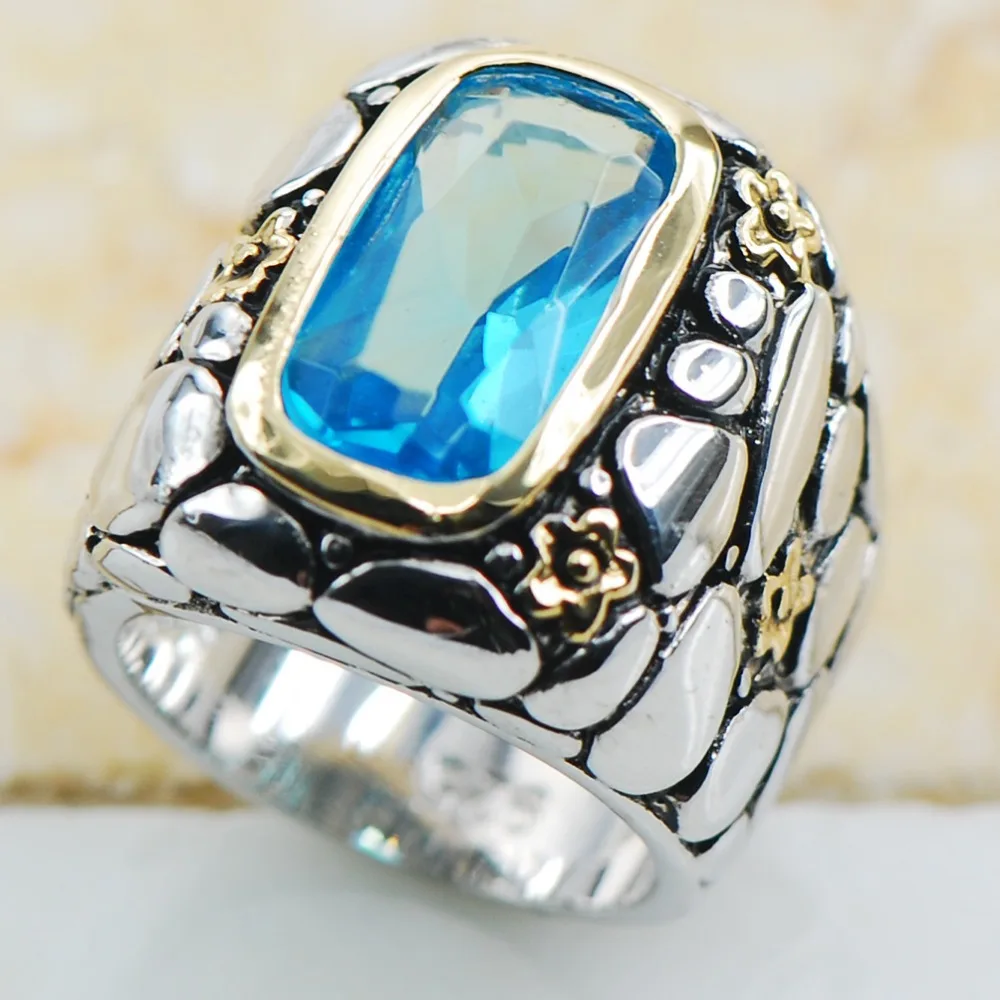 Кольцо из серебра 925 пробы с искусственным аквамарин высокое качество модные