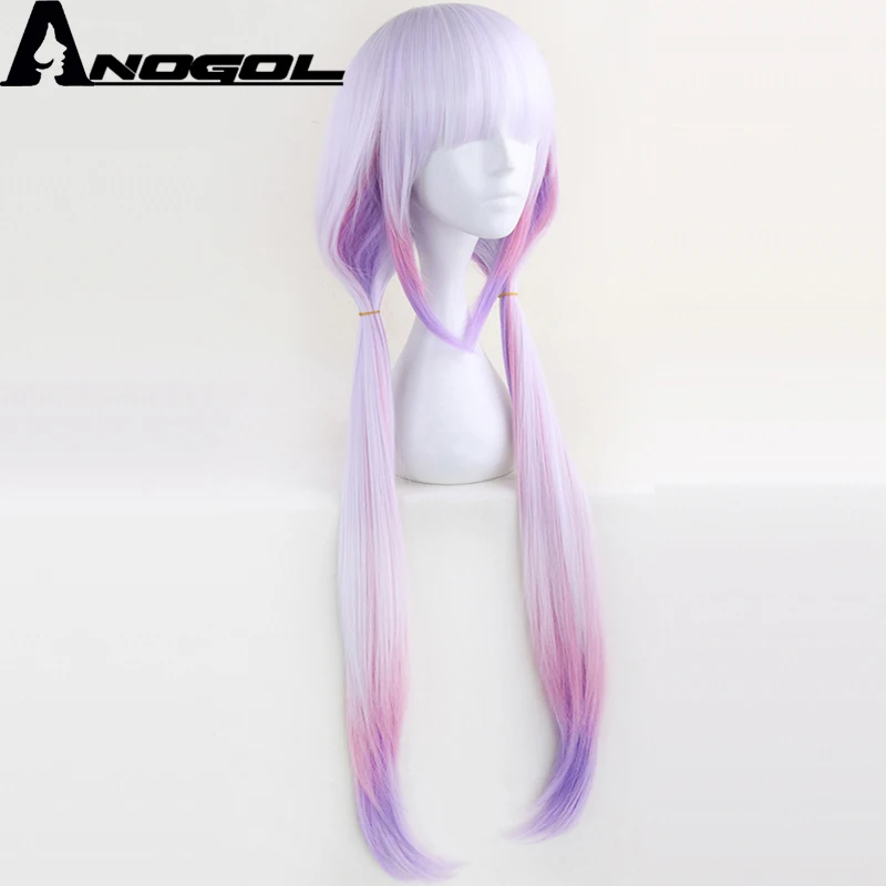 Anogol Природный Длинные прямые Grey Ombre Фиолетовый Розовый KannaKamui двойной хвост