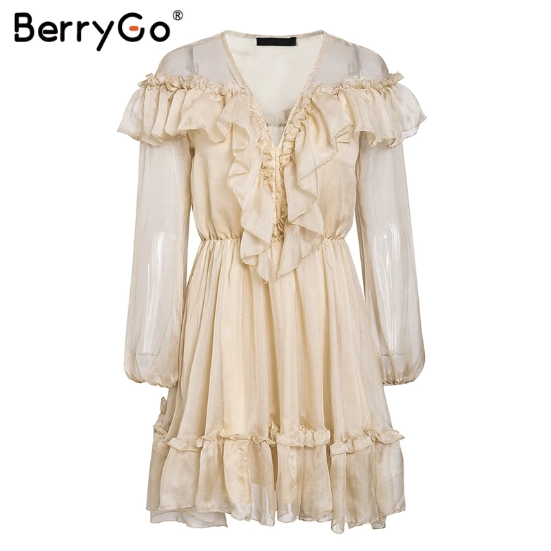 Simplee элегантный оборками сетки летние платья женские пикантные v-образным