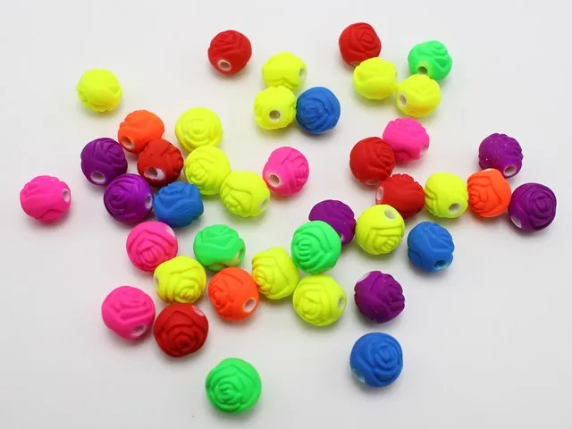 100 смешанных флуоресцентных неоновых бусин акриловые бутон розы 10 мм Резиновый