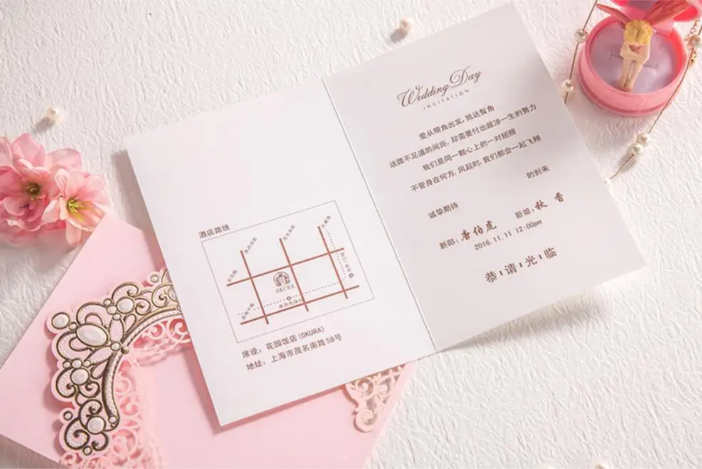 Pink Laser Cut Bronzing Crown Wedding Party Invitation Cards Customized Marriage Engagement Invitations 100PCS Express Shipping | Дом и сад