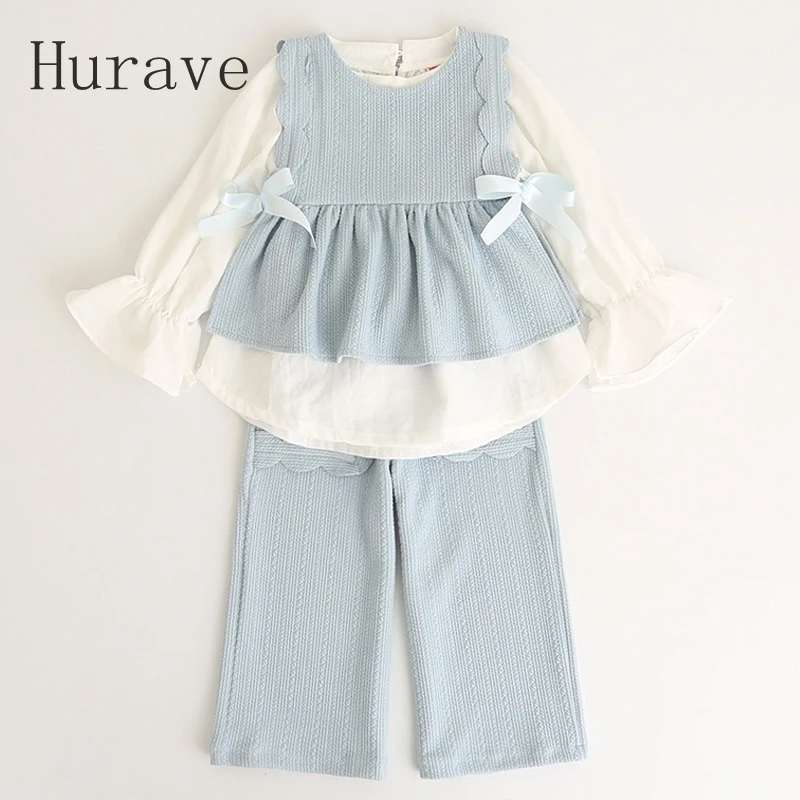 Hurave/2019 г. Новые Осенние Стильные комплекты одежды для детей белая футболка с