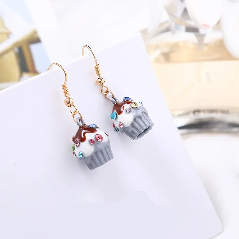 Красочные хрустальные висячие серьги с мультяшным тортом для девочек милые едой