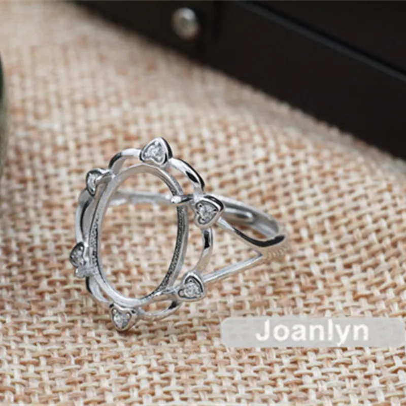 Joanlyn Ring Setting for 10x14mm Oval Cabochons White Gold Plated 925 Silver Zircon Adjustable Band Blank JZ359 | Украшения и