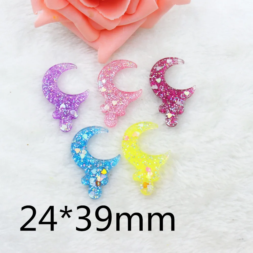 

10pcs/lot flat back resin moon with star and glitter DIY resin cabochons accessories