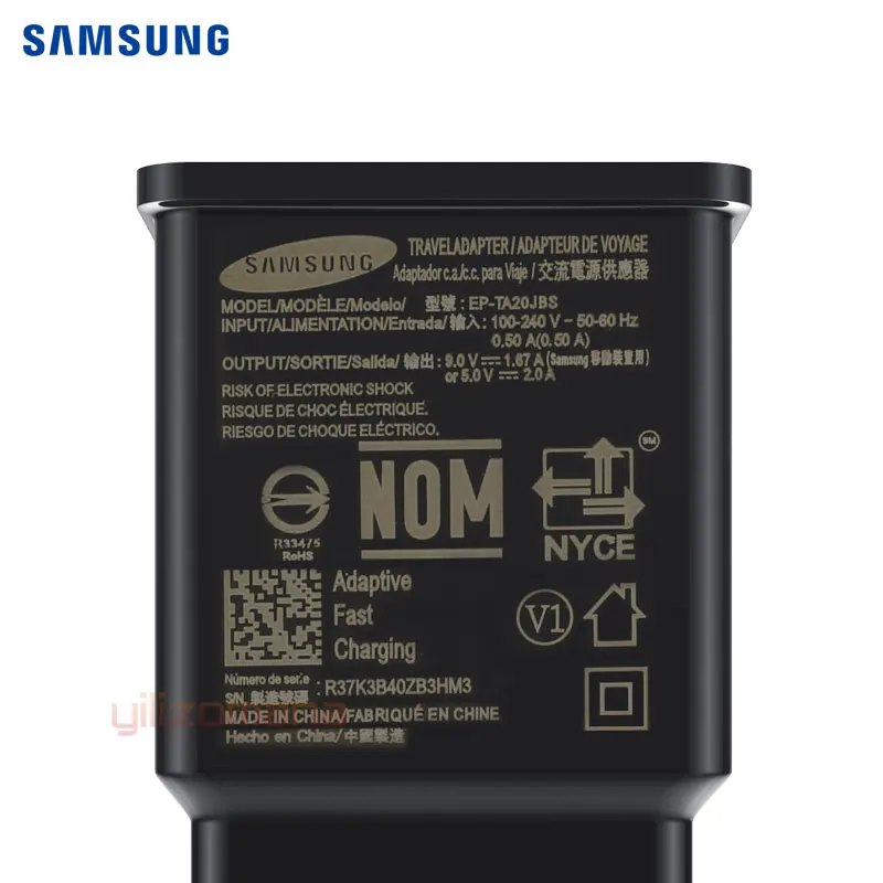 Samsung быстрый адаптер EU/US быстрое зарядное устройство S8 S8+ S9 S9 Note8 note9 9V1. 67A Универсальный USB 1,2 M type-C кабель