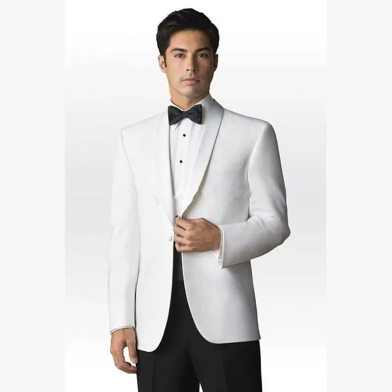 Мужской костюм жениха на одной пуговице белый смокинг 2018 шаль воротник деловой