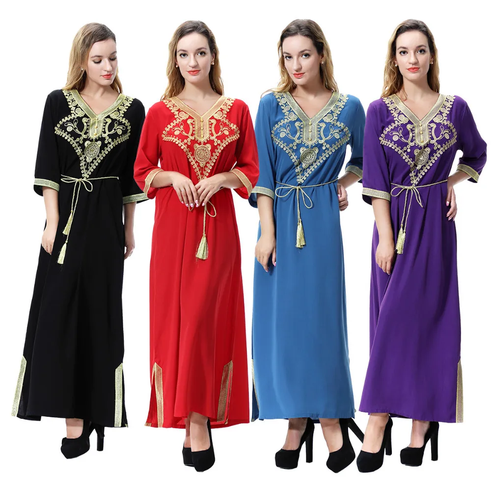 Винтажное турецкое традиционное платье для женщин, Индонезийская, малайская, Арабская, мусульманская абайя, платье с вышивкой, Исламская ре...