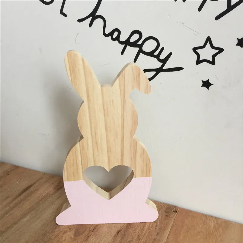 Pink Heart INS скандинавском стиле деревянные полые Звезды Любовь орнаменты с кроликом для детской комнаты украшения Деревянный кролик игрушки для малышей ремесла подарки фото реквизит - Цвет: Pink Heart