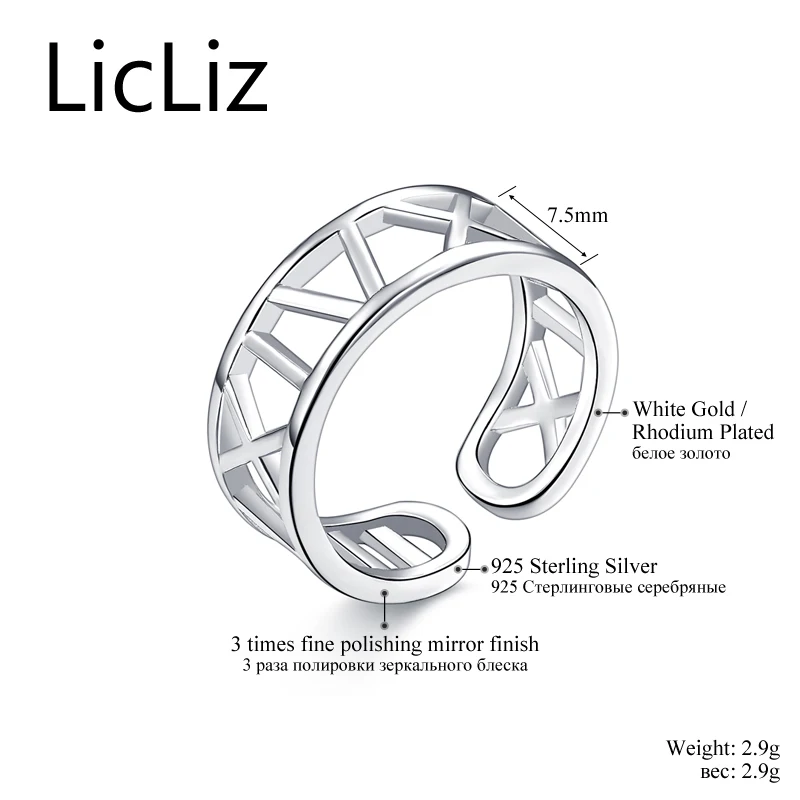LicLiz Grace, 925 пробы, серебряные, с римскими цифрами, регулируемые кольца, винтажные, вечерние, обручальные кольца для женщин, мистический код, Bangue LR0290