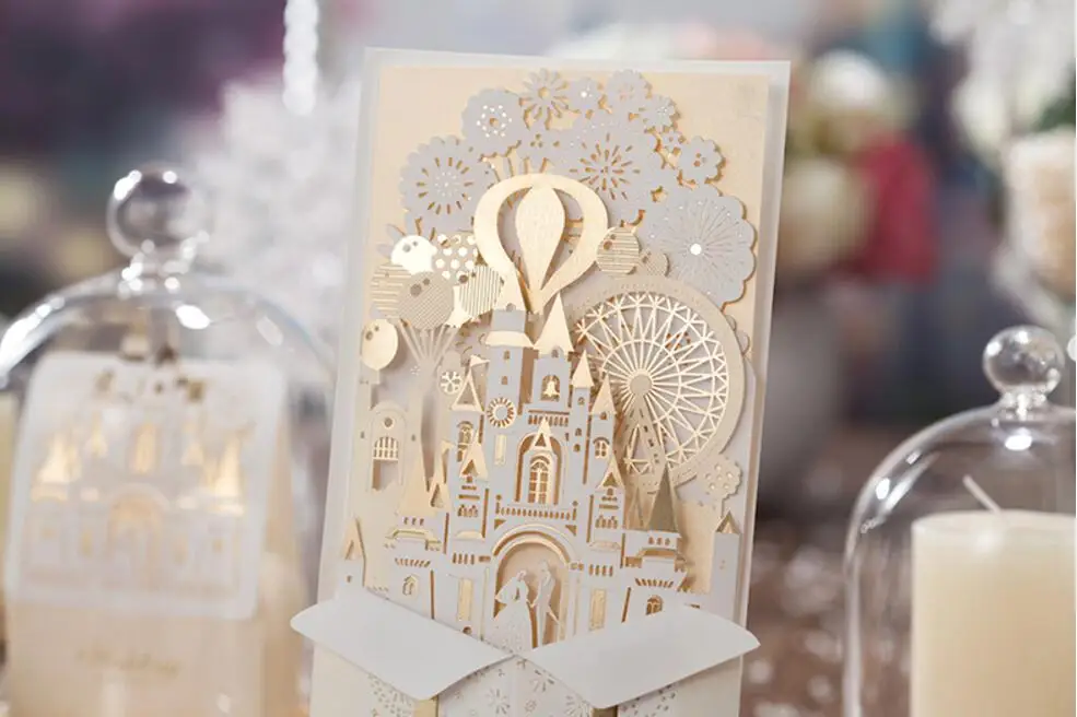 3D Любовь Замок Свадебные Пригласительные открытки индивидуальные роскошные