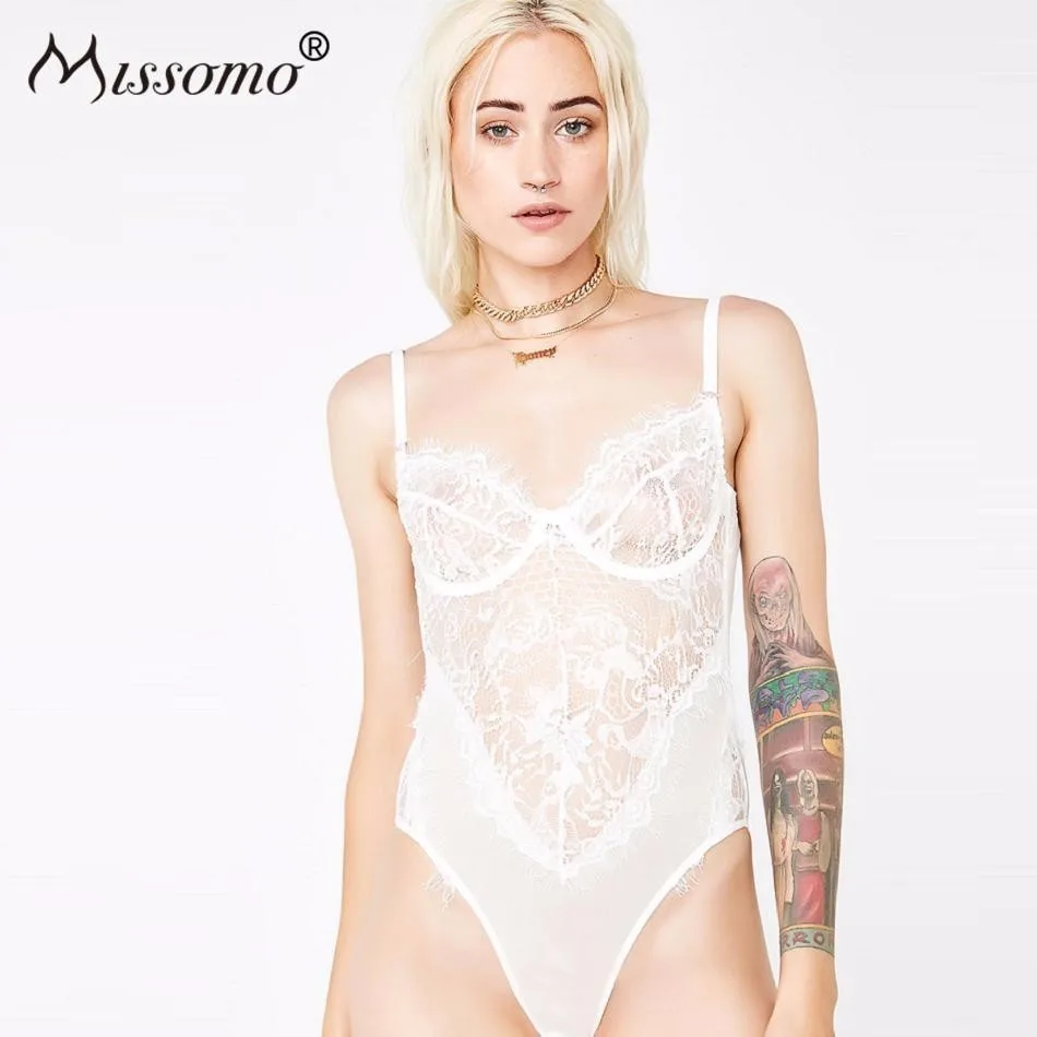 Missomo, Женский цельный костюм, сетчатый сексуальный топ, кружевной, с открытыми плечами, прозрачный, боди размера плюс, боди