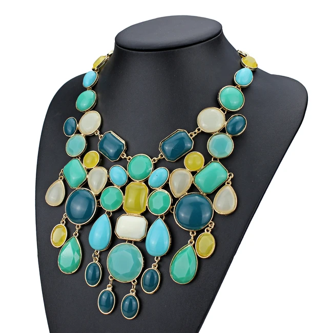 brand vintage multilayer geometric resin stone necklace for women 2014 long statement | Украшения и аксессуары