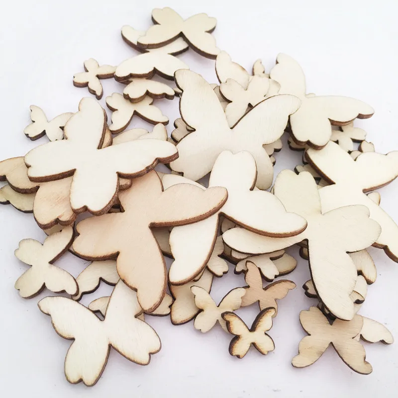 

50pcs Natural Wooden Butterfly 15/20/30/40mm Wood DIY Arts Scrap booking Craft