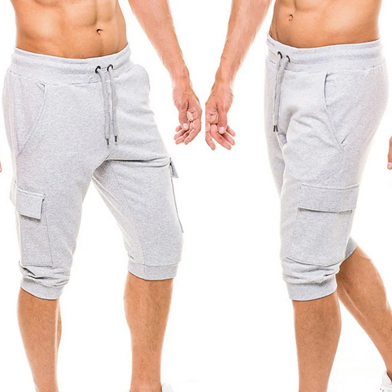 Для мужчин's Бег Спорт Drawstring пот шорты с карманом Тонкий Фитнес Бег Мужские шорты для купания Серый Спортивные шорты Баскетбол Футбол - Цвет: light gray