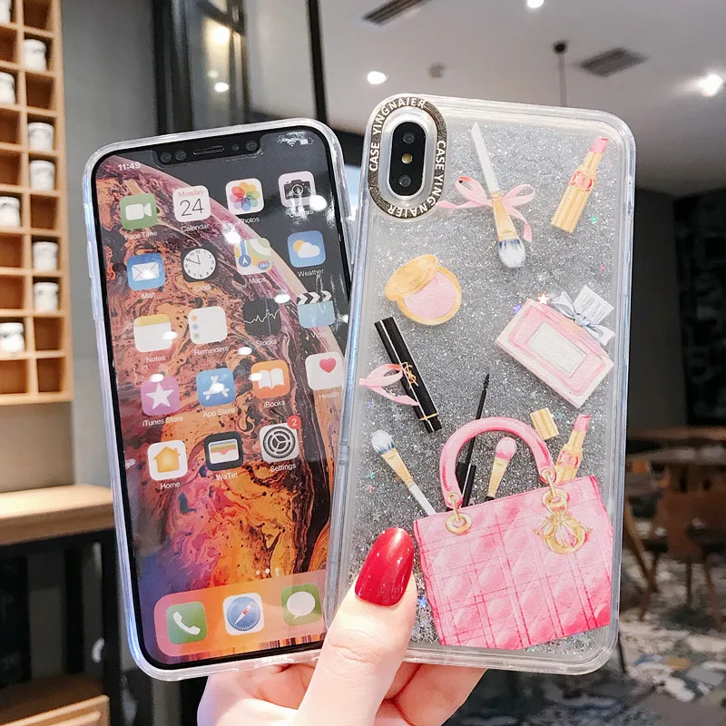 Женский жесткий чехол с динамическим блеском для iPhone XR 6 6s 7 8 Plus пластиковый XMAX X XS