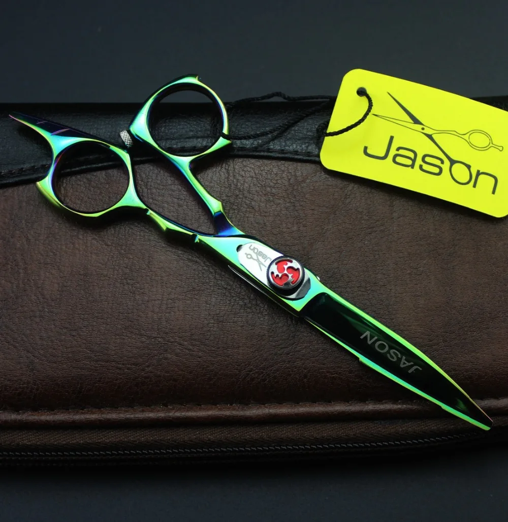 5 дюймов бренд Jason Высший сорт зеленые Парикмахерские ножницы Япония 440C 62HRC Bang Cut