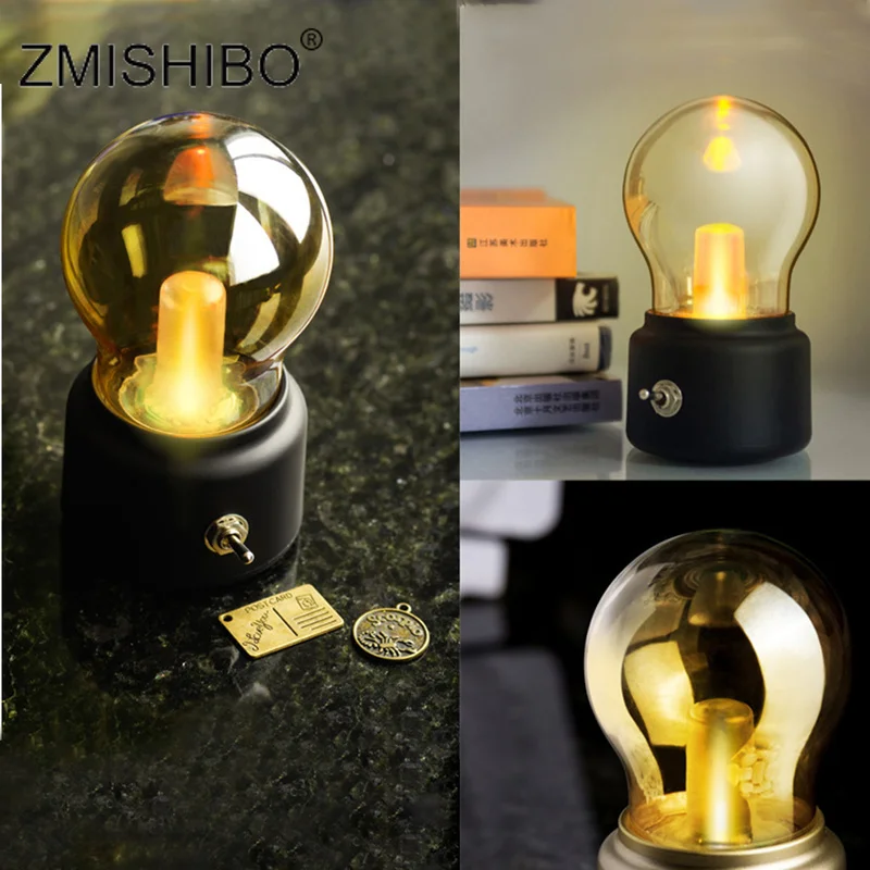 Zmisibo винтажная Светодиодная лампа USB ночник Янтарное стекло 5 в перезаряжаемая
