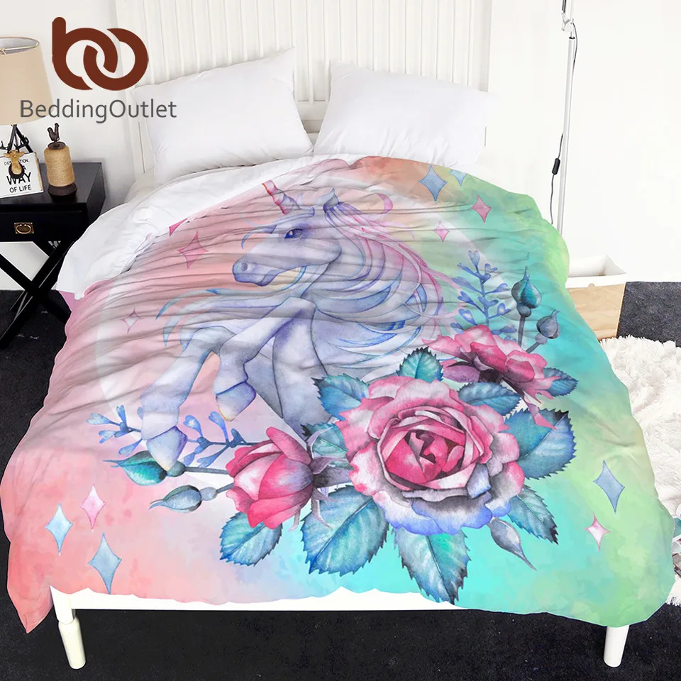 BeddingOutlet Единорог и Роза пододеяльник мультфильм для детей постельное белье девчушки Стёганое Одеяло Обложка Розовый Синий пододеяльник 220x240