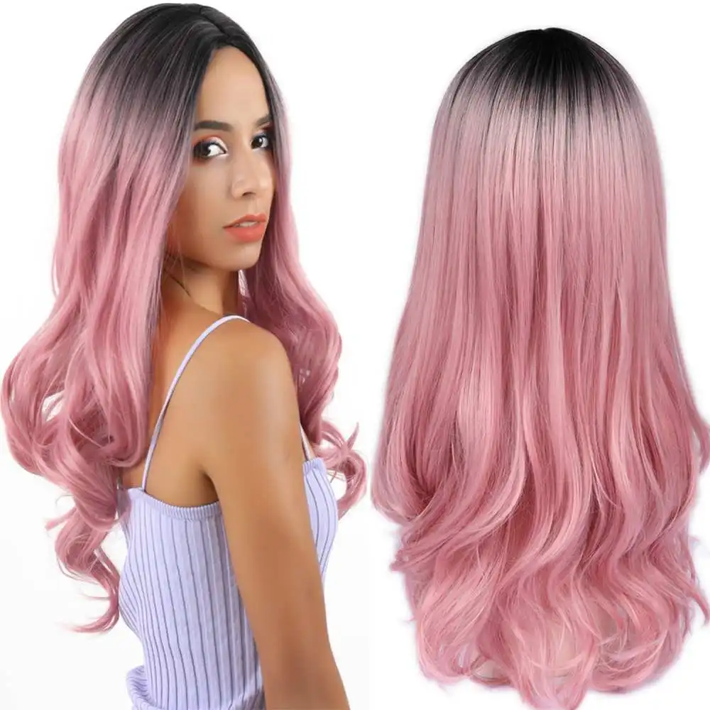 FAVE синтетические парики Длинные Ombre черный розовый/коричневый/блонд волосы высокая температура волокно Волнистые Косплей для черный белый женский парик