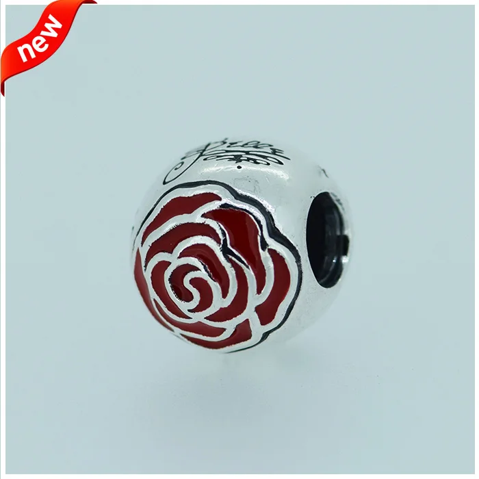 Подходит для Pandora Braclets Belle Enchanted Rose Charms с красной эмалью 100% серебряные бусины 925