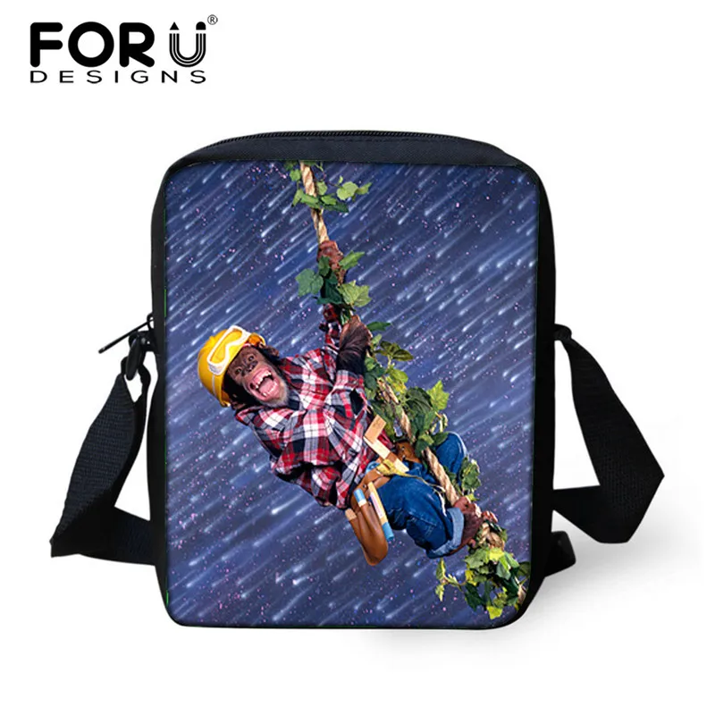 FORUDESIGNS/ женские сумки через плечо, женская сумка-почтальон мини с принтом кота обезьяны, милая маленькая через плечо для девочек - Цвет: XD235E
