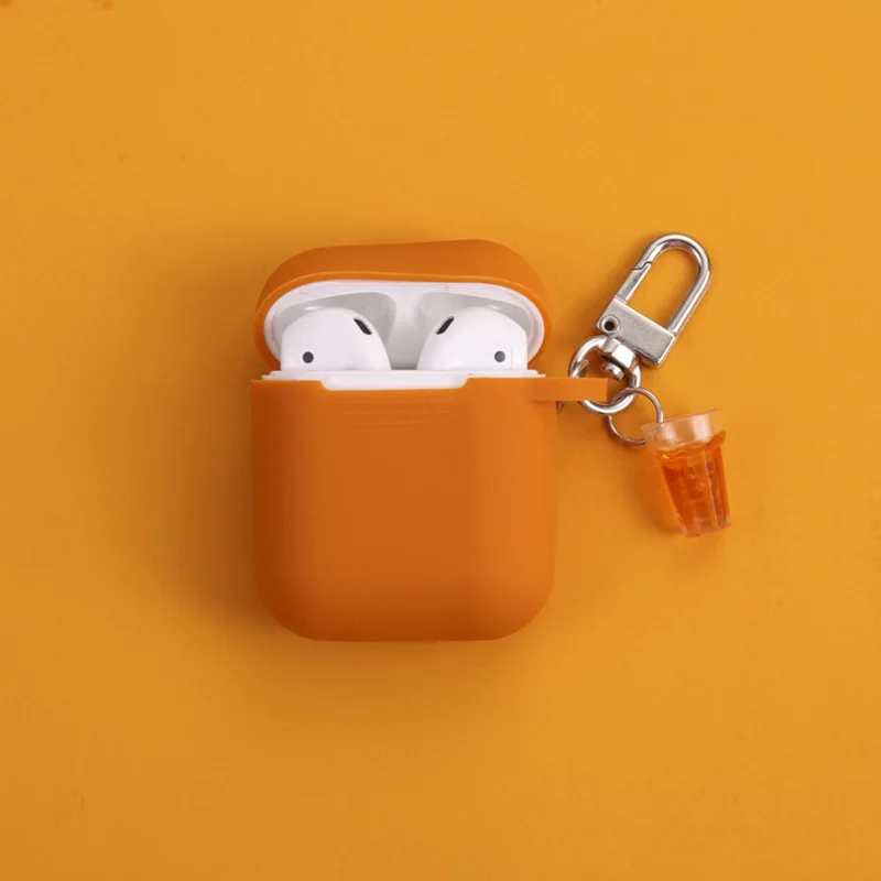 Orange Милый зеленый молочный чай силиконовый чехол для Apple AirPods чехол Bluetooth кожухи головных телефонов для Airpods аксессуары защитный чехол - Цвет: Orange