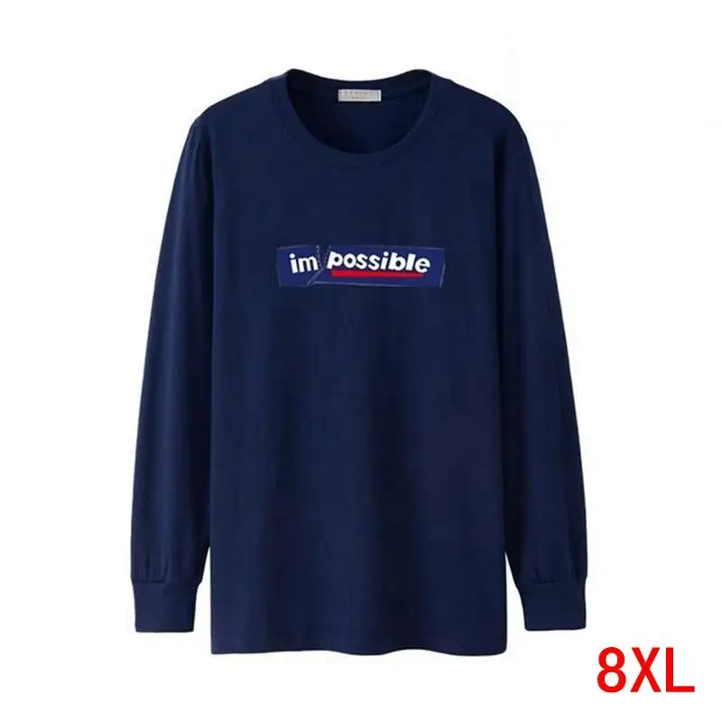 

Мужская футболка большого размера 5XL, 6XL, 7XL, 8XL, осенне-зимняя футболка с длинными рукавами и круглым вырезом и надписью XL, Домашняя футболка т...