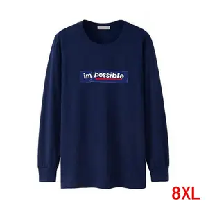 Мужская футболка большого размера 5XL, 6XL, 7XL, 8XL, осенне-зимняя футболка с длинными рукавами и круглым вырезом и надписью XL, Домашняя футболка темно-синего цвета