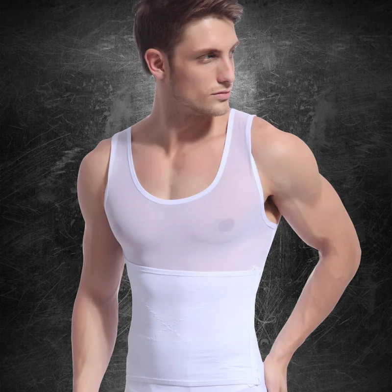 

2019 new Men's Tank Tops slimming Mesh Body Shapers Compression waist corsets underwear Male fitness casual Knitted tops