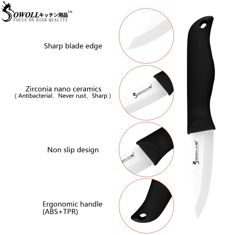 SOWOLL Brand Fruit Kitchen Knife 2018 NEW Arrvial Sharp Ceramic 3 inch Black Hande White Blade Paring Cooking Tool | Дом и сад