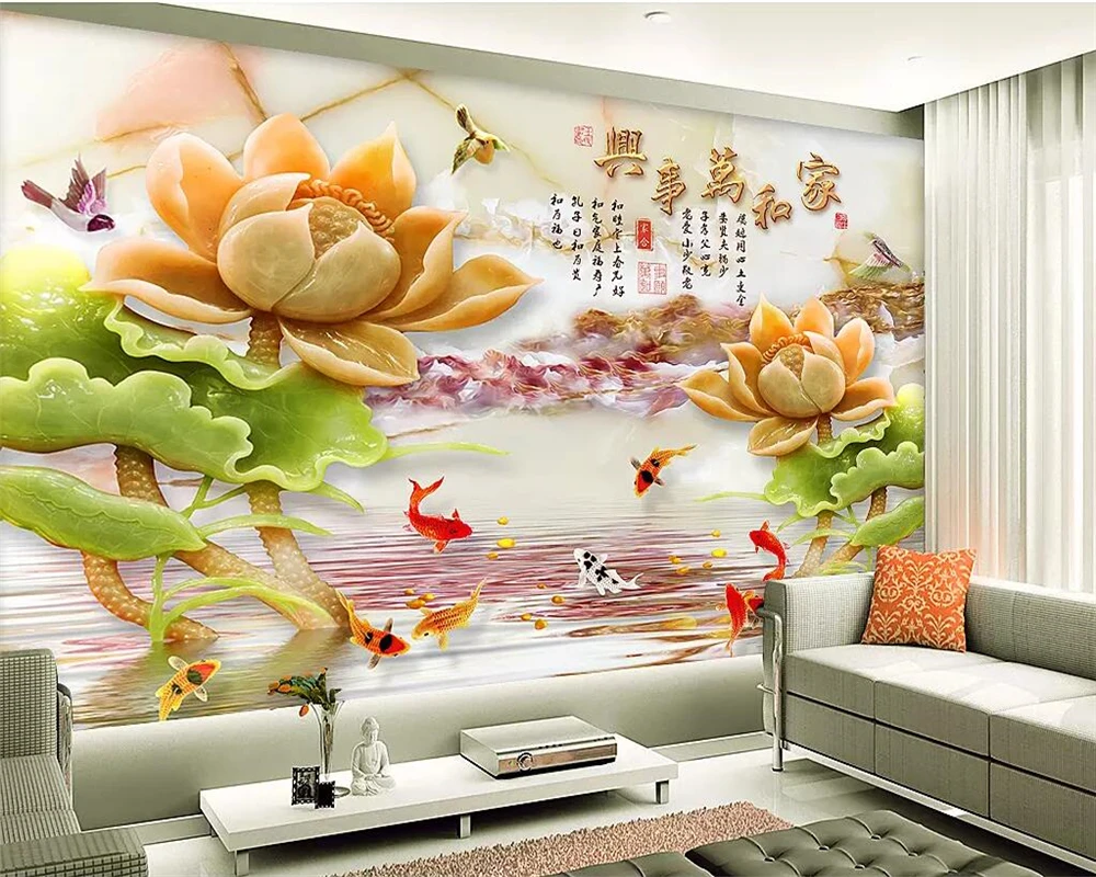

beibehang Custom wallpaper 3d photo mural jade lotus home and everything living room tv backdrop wall paper 3d Papel de parede