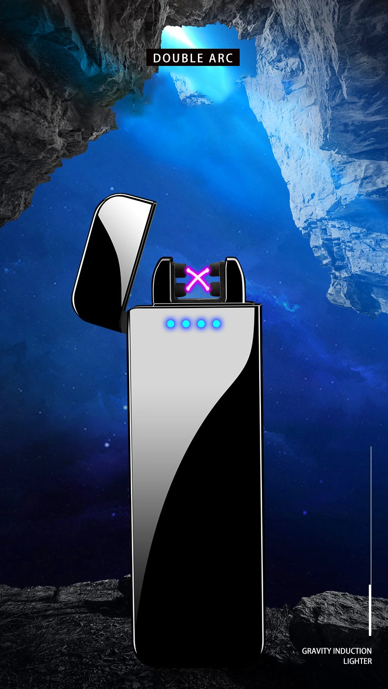 Вибрационное зажигание USB Электронная Зажигалка Ветрозащитная двойная дуговая плазменная Зажигалка светодиодный зеркальный дисплей батареи турбо-зажигалка