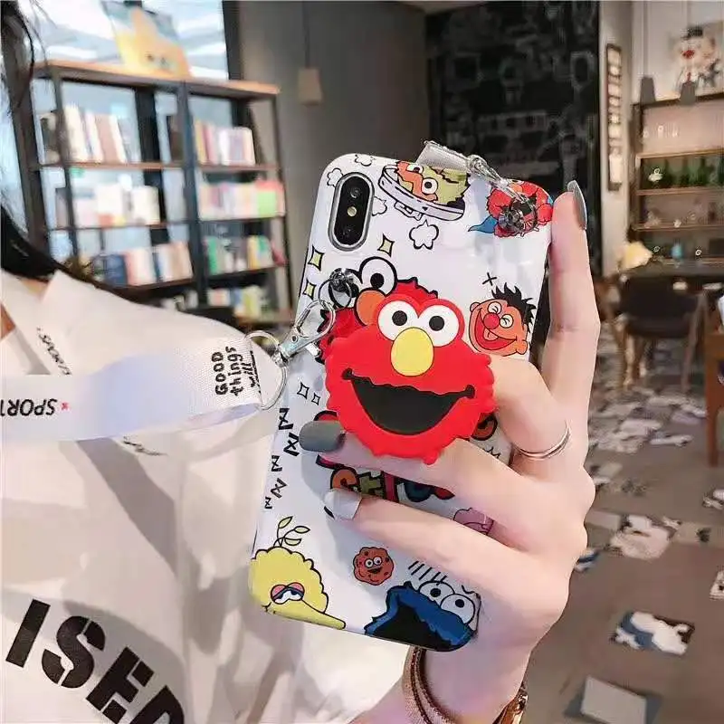 Милый мультяшный Единорог Улица Сезам ремешок чехол для iphone 6 6S 7 8 plus X XS XR Max стенд держатель мягкий IMD телефон couqe