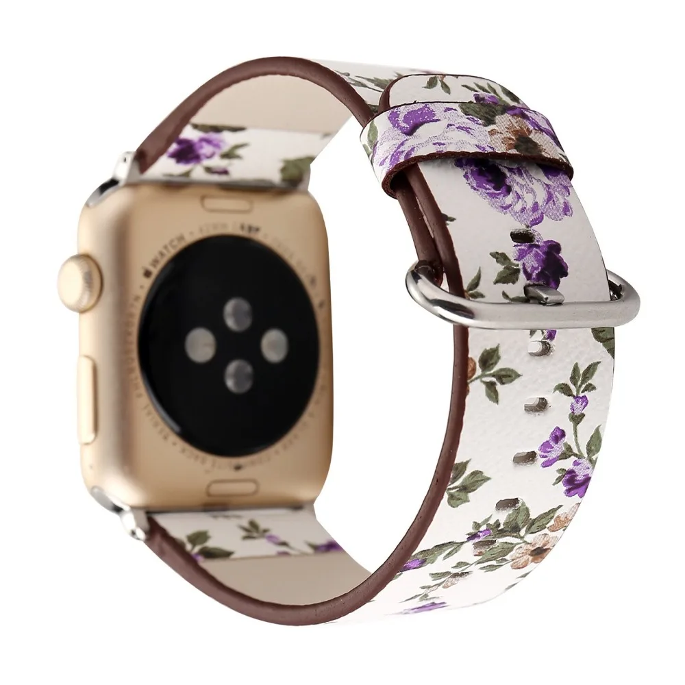 Кожаная петля Konaforen с цветочным принтом для iWatch ремешок 3/2/1 Apple Watch 42 мм 38 браслет
