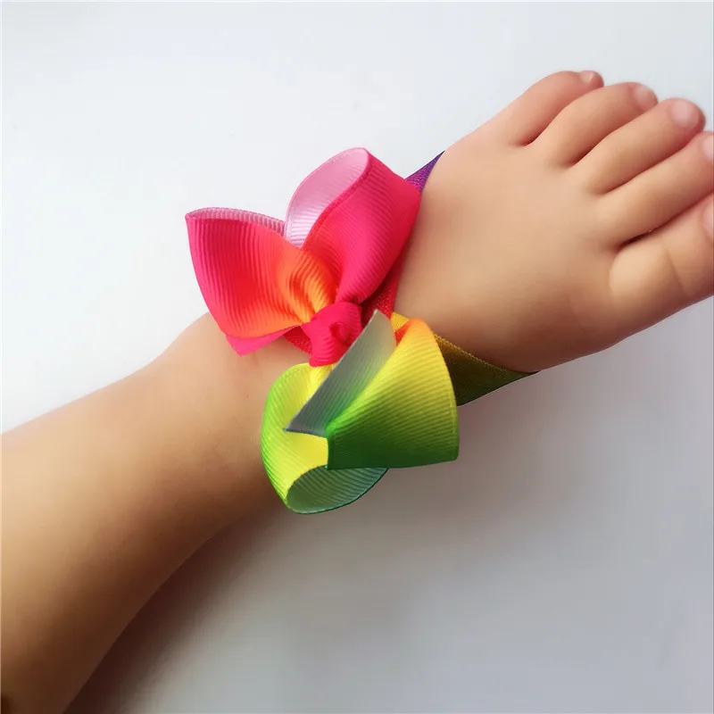 Новая мода Радужный Бутик Grosgrain лента печатная Радужная повязка с бантом обувь