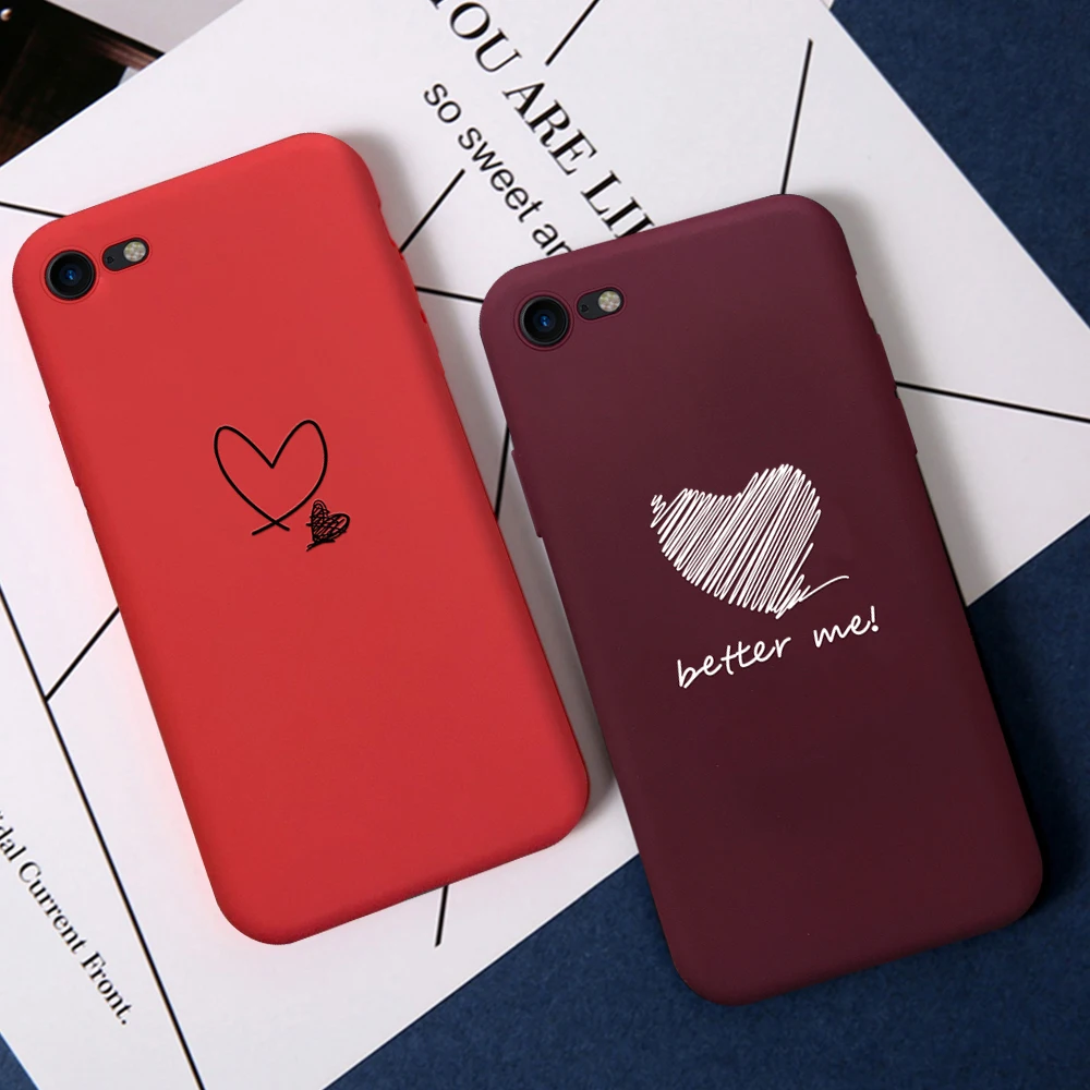 Ретро Мультфильм окрашенный чехол для телефона iPhone 7 8 Plus 7Plus 8 Plus для iPhone7 iPhone8 Plus Мягкий чехол красный любовь милый чехол