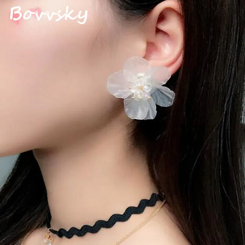 Bovvvsky винтажная белая прозрачная Сережка с цветком из кристаллов Ювелирные