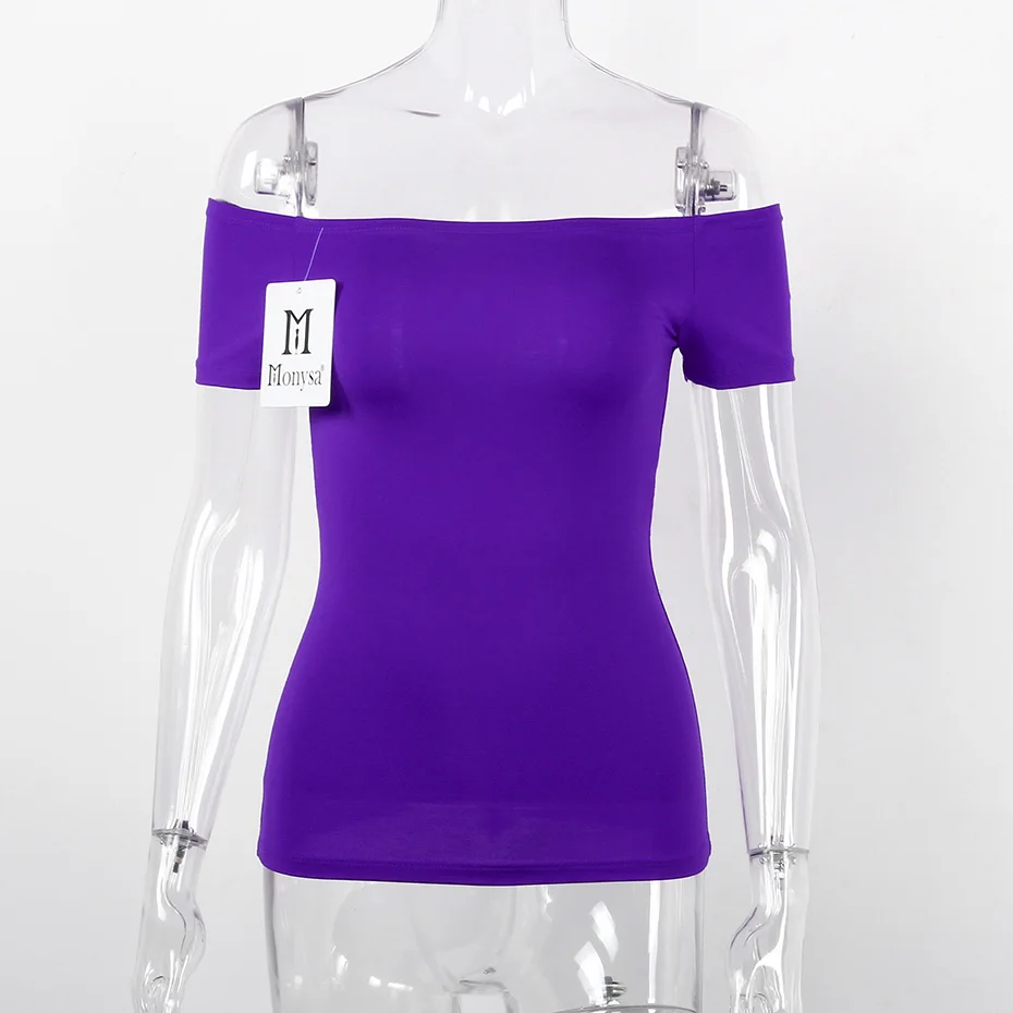 purple short С Плеча Топы Женщины Новые Поступления Длинным Рукавом Хлопок футболка Женщины Повседневная Slim Fit Женские Футболки Sexy Футболки черный - Цвет: purple short
