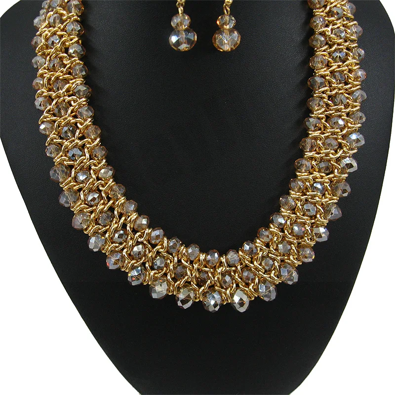 Заявление ожерелье 2017 мода ювелирные наборы Ручной Работы бусы кристалл дубай