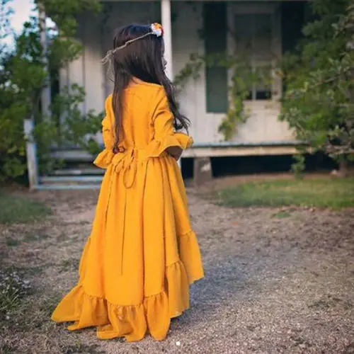 Новое желтое платье принцессы с оборками для маленьких девочек в стиле бохо