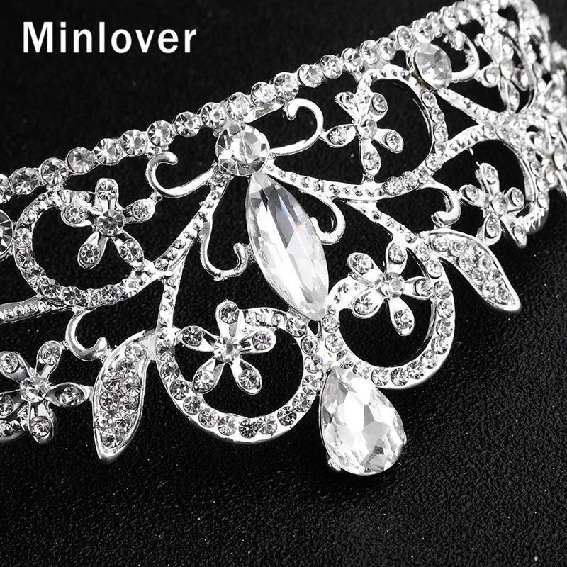Minlover Сердце Полный Rhinestone Люкс Диадемы серебро Цвет свадебные аксессуары для волос ювелирные изделия повязки короны для торжеств HG192