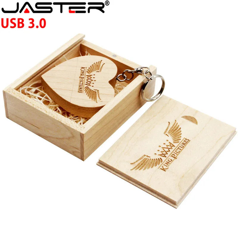 JASTER USB 3,0(10 шт. бесплатный логотип) деревянный usb сердце любовь+ коробка pendrive 4 ГБ 8 ГБ 16 ГБ 32 ГБ 64 ГБ логотип клиента свадебный подарок U диск