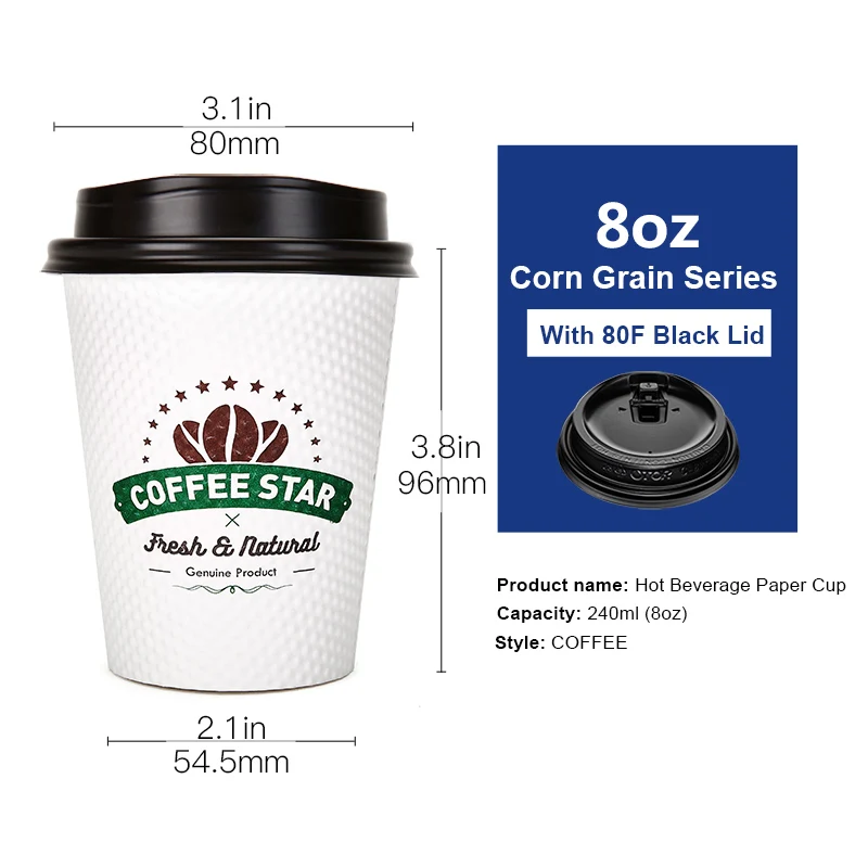 8oz with Black Lid OTOR 10 шт 8 унций 12 унций одноразовая утолщенная бумага для молочного чая кофейные чашки безопасные и без запаха двойные стенки одноразовые кофейные чашки - Цвет: 8oz with Black Lid